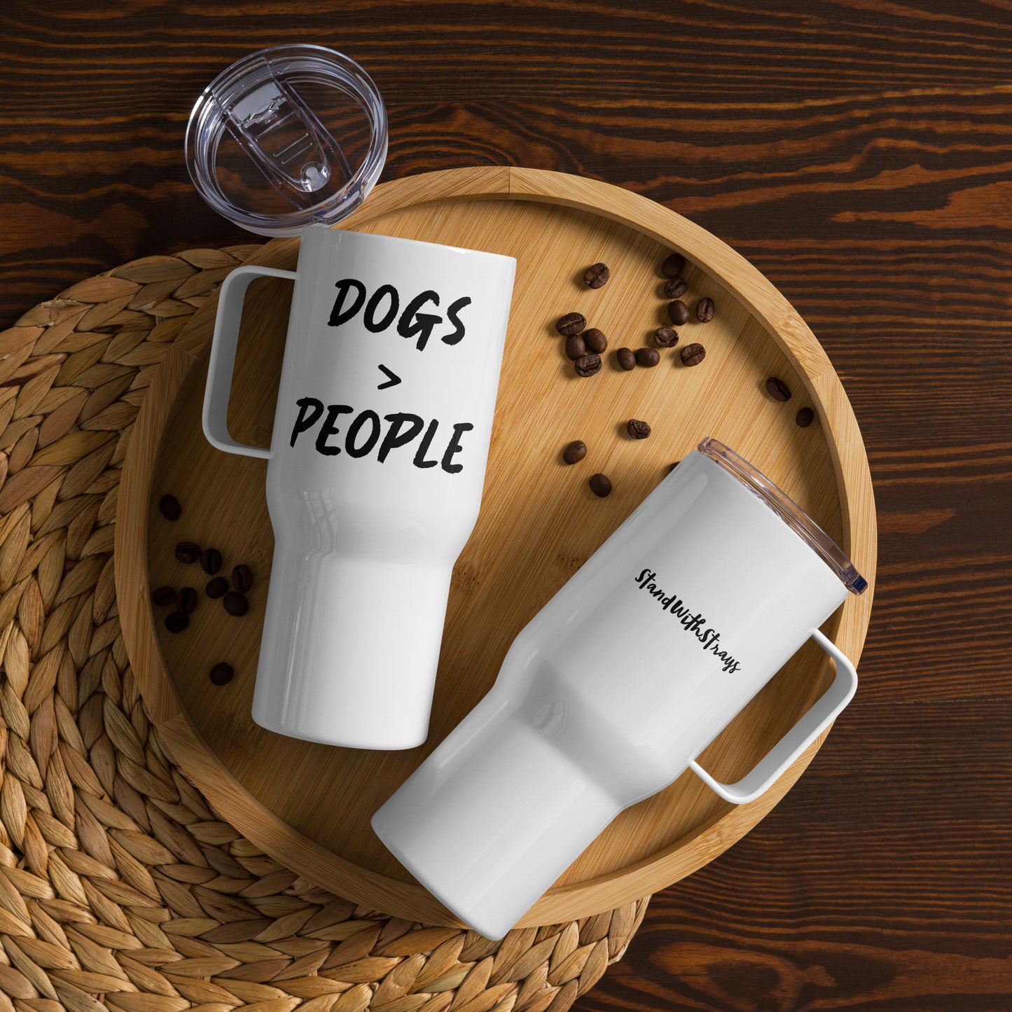 Dogs>peopleTravel mug with a handle